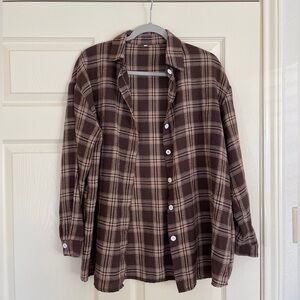 Brown Plaid Button-Up Shirt